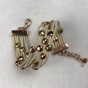 Lucky Brand Gold Tone Beaded White Cord Bracelet